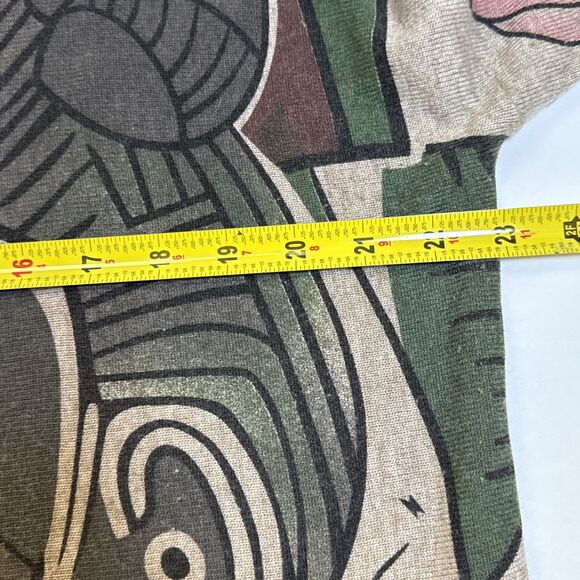 Shana Sweater Medium Abstract Face Print Art Pullover Drop Shoulder Taupe Multi - Picture 9 of 13